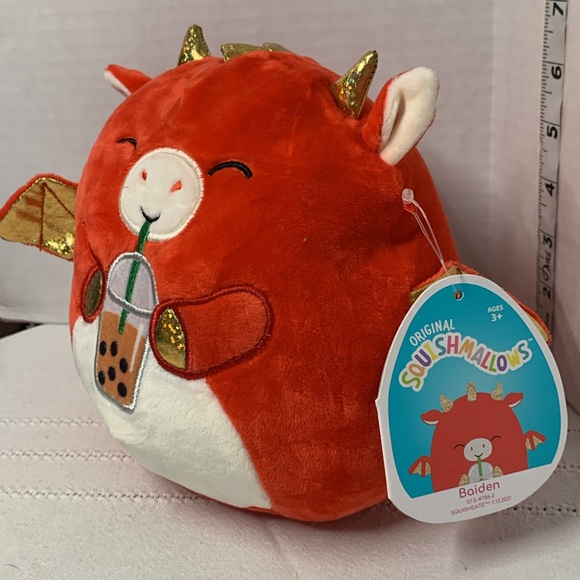 Squishmallows Foodie Squad Baiden Red Gold Dragon Boba Tea Drink Stuffed Plush - Picture 2 of 9